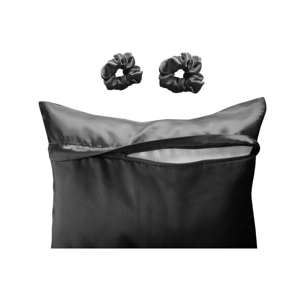 Satin Bed Zippered Pillowcase with Scrunchies for Hair and Skin Pack of 2 - Picture 3 of 6
